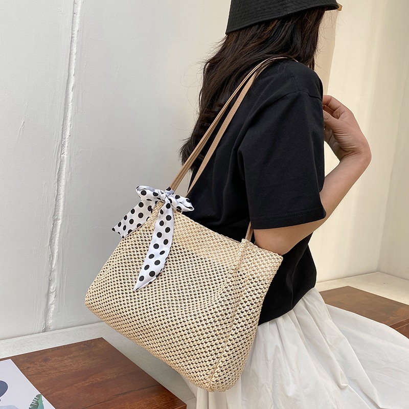 Fashion Silk Scarf Straw Woven Bag Women Spring 2022 New Korean Style Shoulder Crossbody Small Bag - Image 3