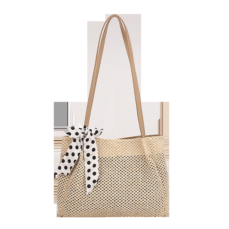 Fashion Silk Scarf Straw Woven Bag Women Spring 2022 New Korean Style Shoulder Crossbody Small Bag - Image 5