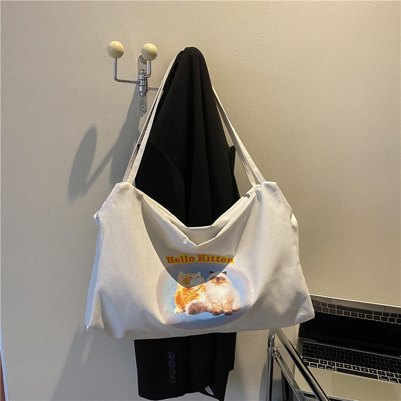 Cartoon Canvas Tote Bag for Women 2023 New Student Commute Shoulder Bag Trendy Large Capacity Shopping Tote