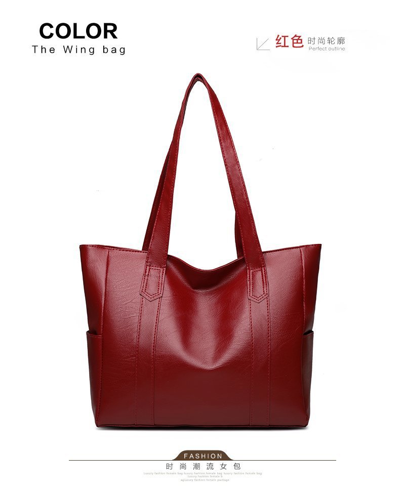 Large Soft PU Tote Bag for Women Casual Solid Bucket Shoulder Bag - Image 4