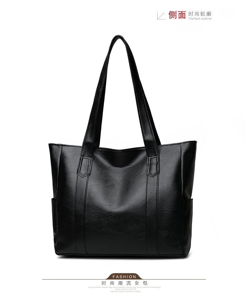 Large Soft PU Tote Bag for Women Casual Solid Bucket Shoulder Bag - Image 5