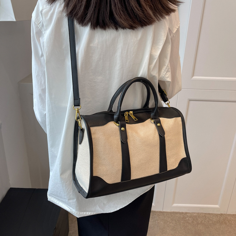 2023 New Retro Large Capacity Travel Bag Women Fashion Boston Crossbody Bag Versatile Canvas and Leather Handbag - Image 2