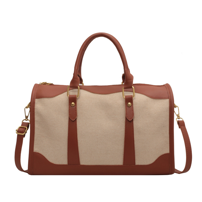 2023 New Retro Large Capacity Travel Bag Women Fashion Boston Crossbody Bag Versatile Canvas and Leather Handbag - Image 5