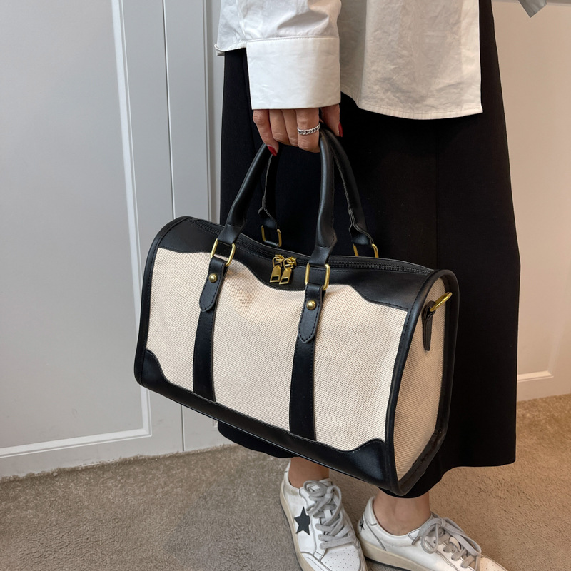 2023 New Retro Large Capacity Travel Bag Women Fashion Boston Crossbody Bag Versatile Canvas and Leather Handbag - Image 4