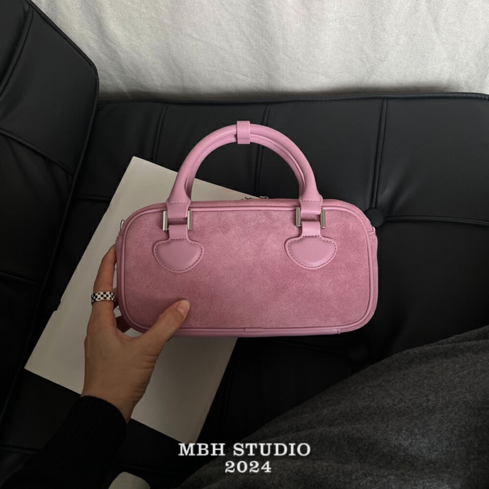 MBH Matte Leather Heart Boston Bowling Bag with Shoulder Strap